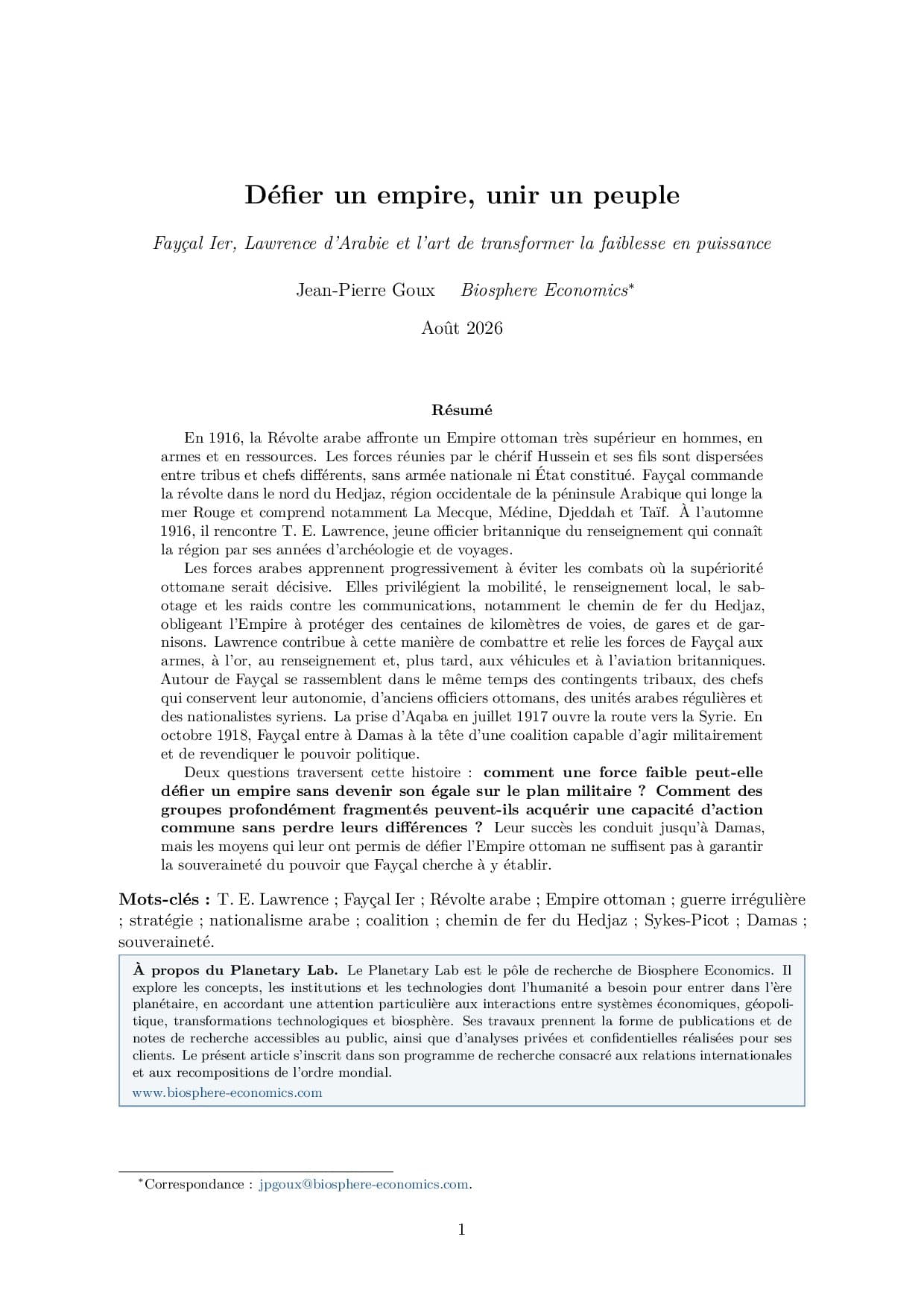 Première page de l'étude