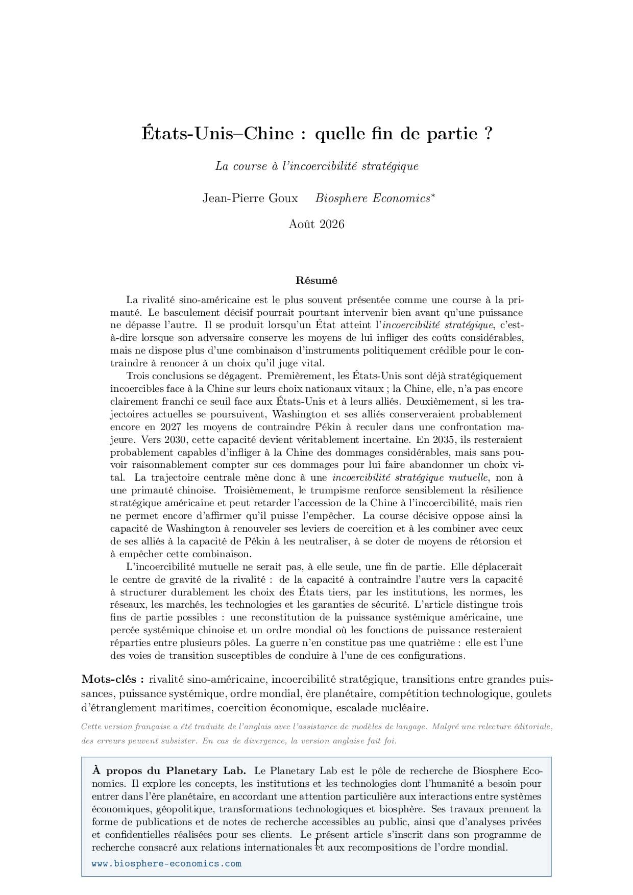 Première page de l'étude